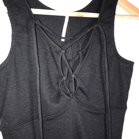 Free People || Emmy Lou Lace Up Black Tank - Picture 4 of 5